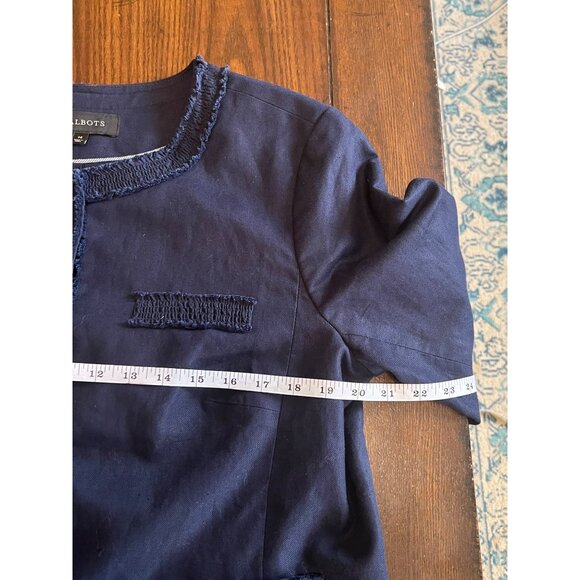 Talbots Blue Snap Button Linen Blazer Jacket Women's Size 14 - Picture 7 of 9